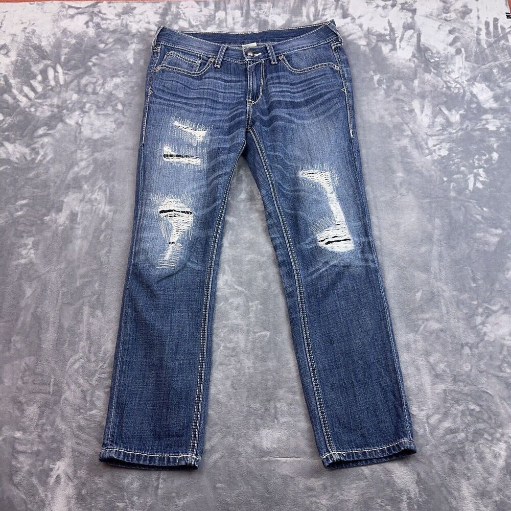 ARIAT Women's Blue Distressed Reform Boyfriend Jeans Low Rise Size 27